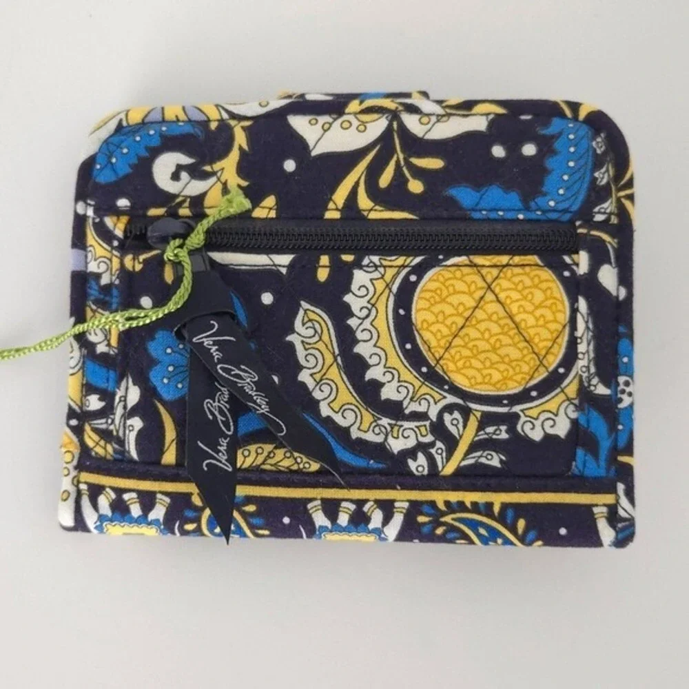 NWT Vera‎ Bradley Black & Yellow Floral Ellie Blue Bifold Snappy Wallet - Picture 2 of 6